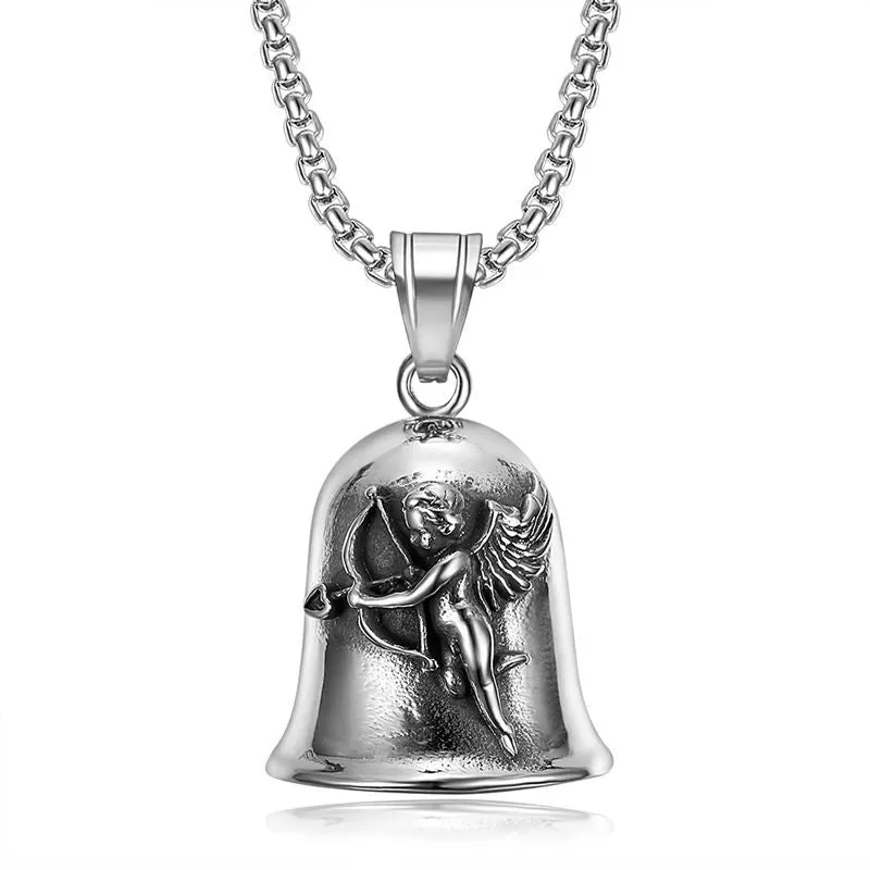 Hip hop titanium steel punk motorcycle angel Cupid wings exorcism bell pet bell pendant