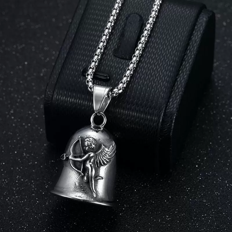 Hip hop titanium steel punk motorcycle angel Cupid wings exorcism bell pet bell pendant