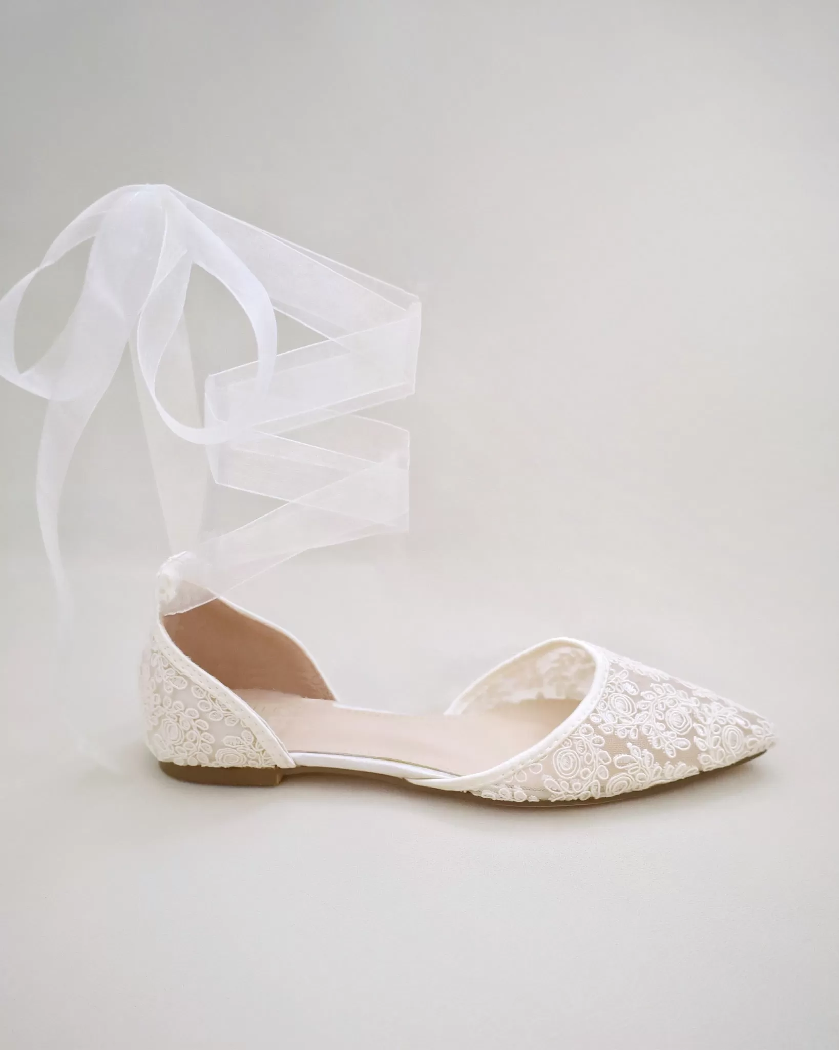 Ivory Crochet Lace Pointy Toe with Ballerina Lace Up