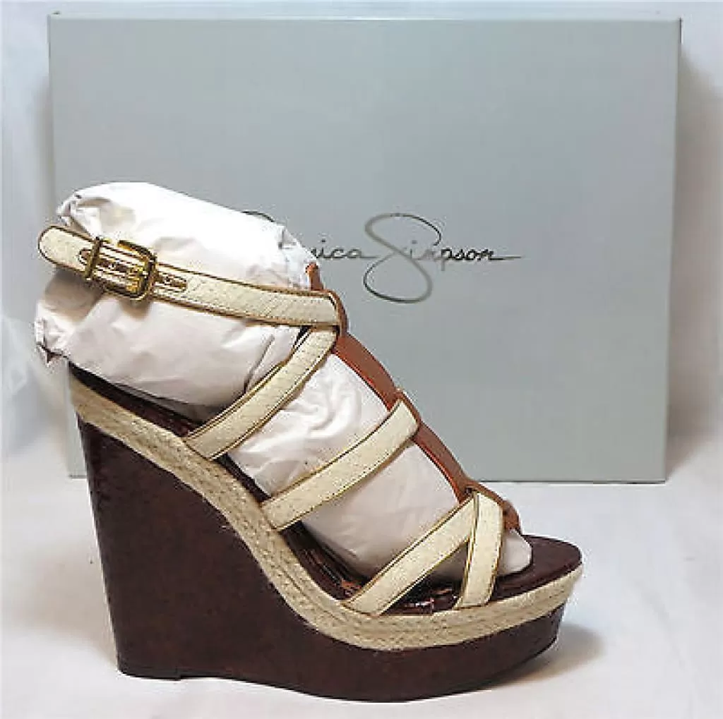 JESSICA SIMPSON Women's •Ginny• Wedge Sandal - White/Multi