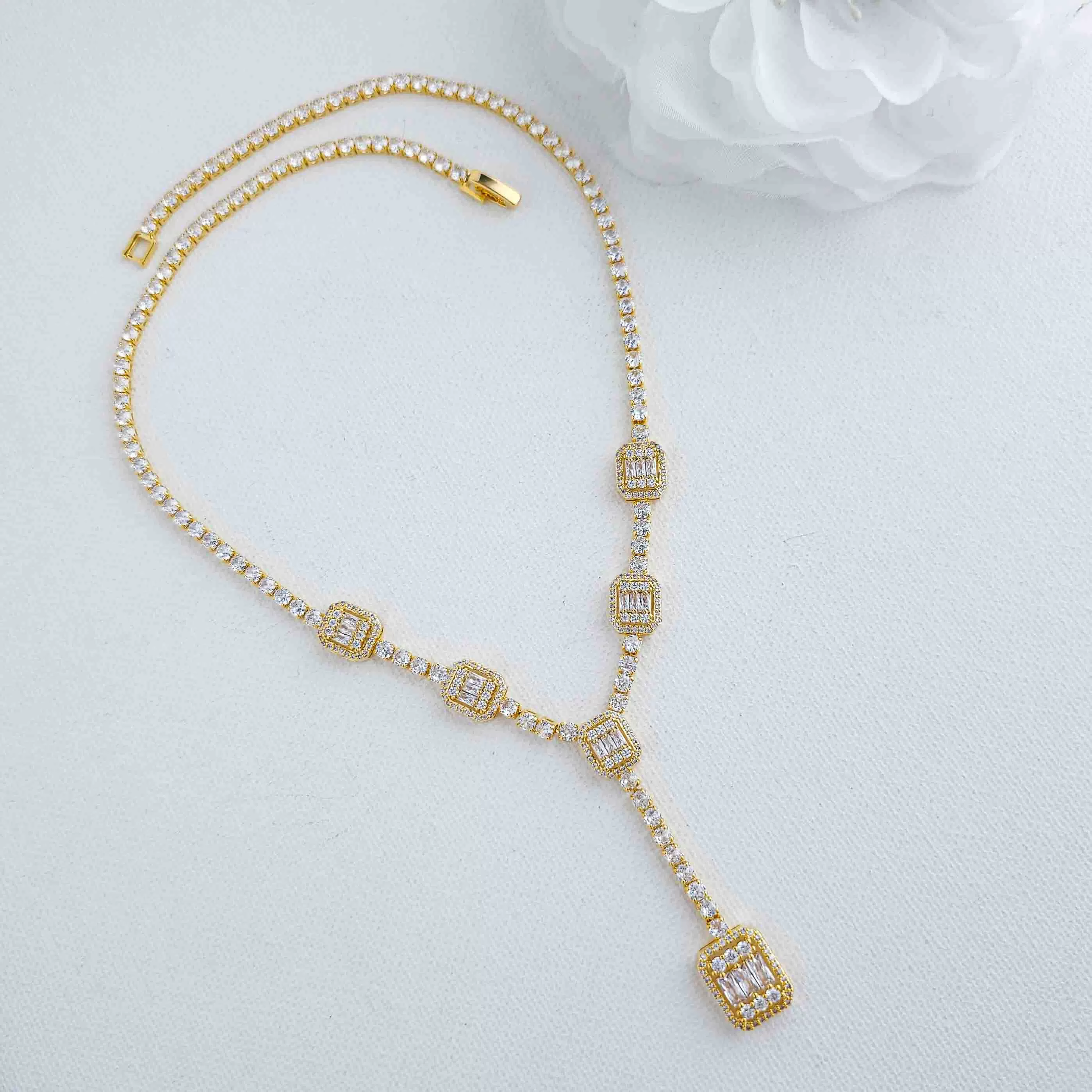 Long Drop Rose Gold Necklace-Edith