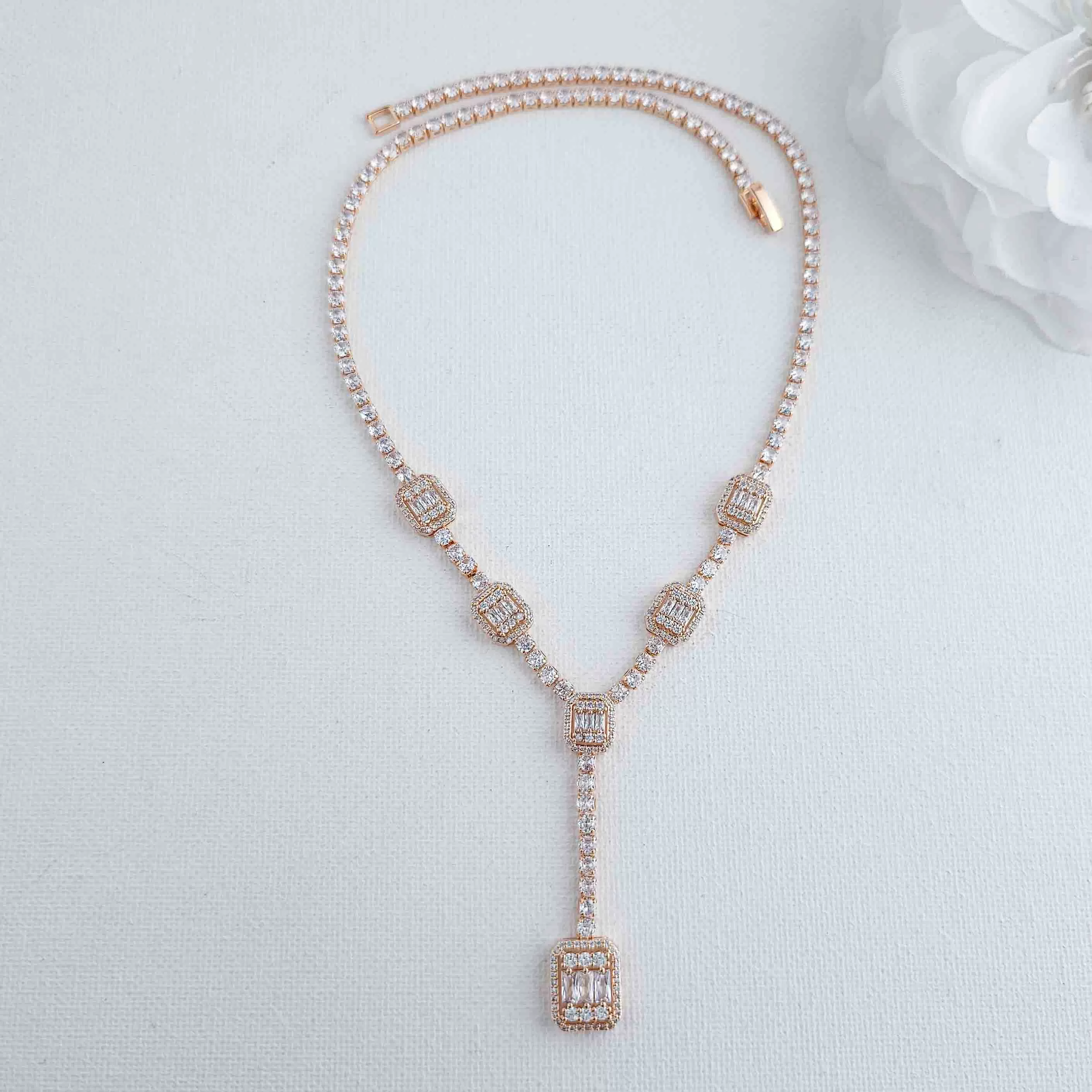 Long Drop Rose Gold Necklace-Edith