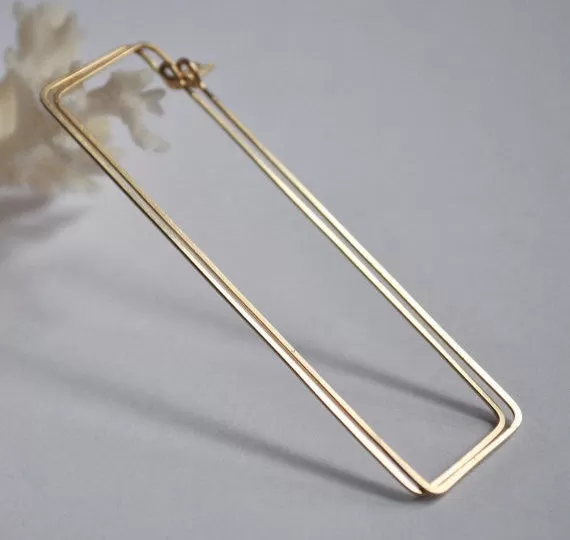 Long Rectangular Gold Hoop Earrings