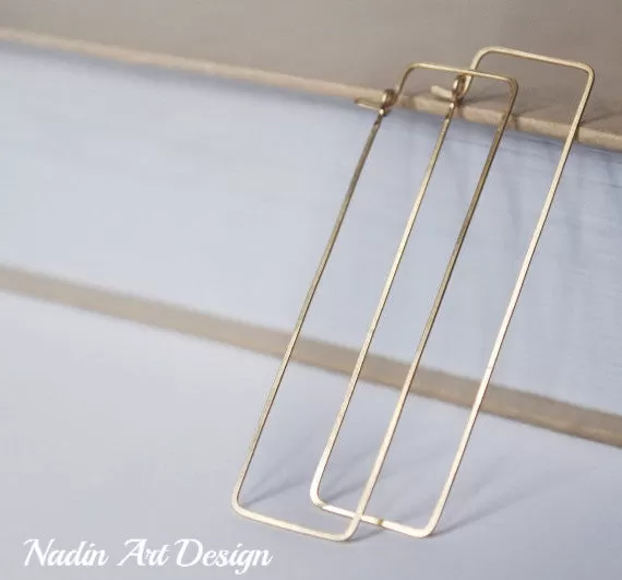 Long Rectangular Gold Hoop Earrings