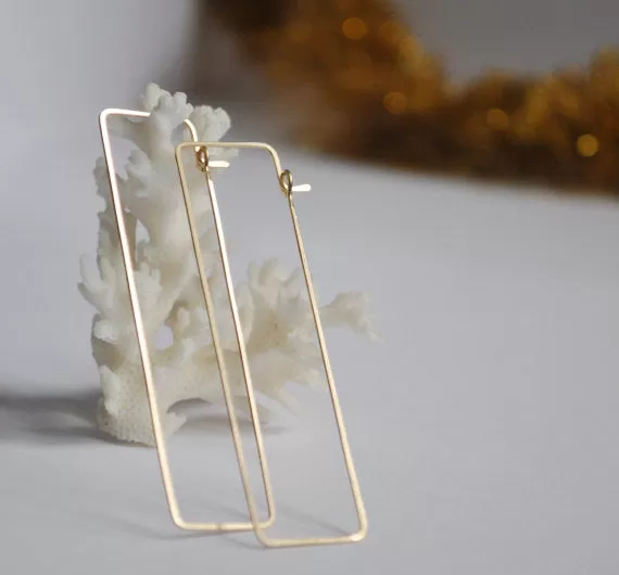 Long Rectangular Gold Hoop Earrings