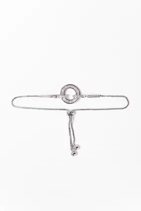 Luna Baguette CZ Circle Adjustable Bracelet - Sliver