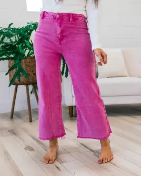 Mae Wide Leg Cropped Jeans - Hot Pink