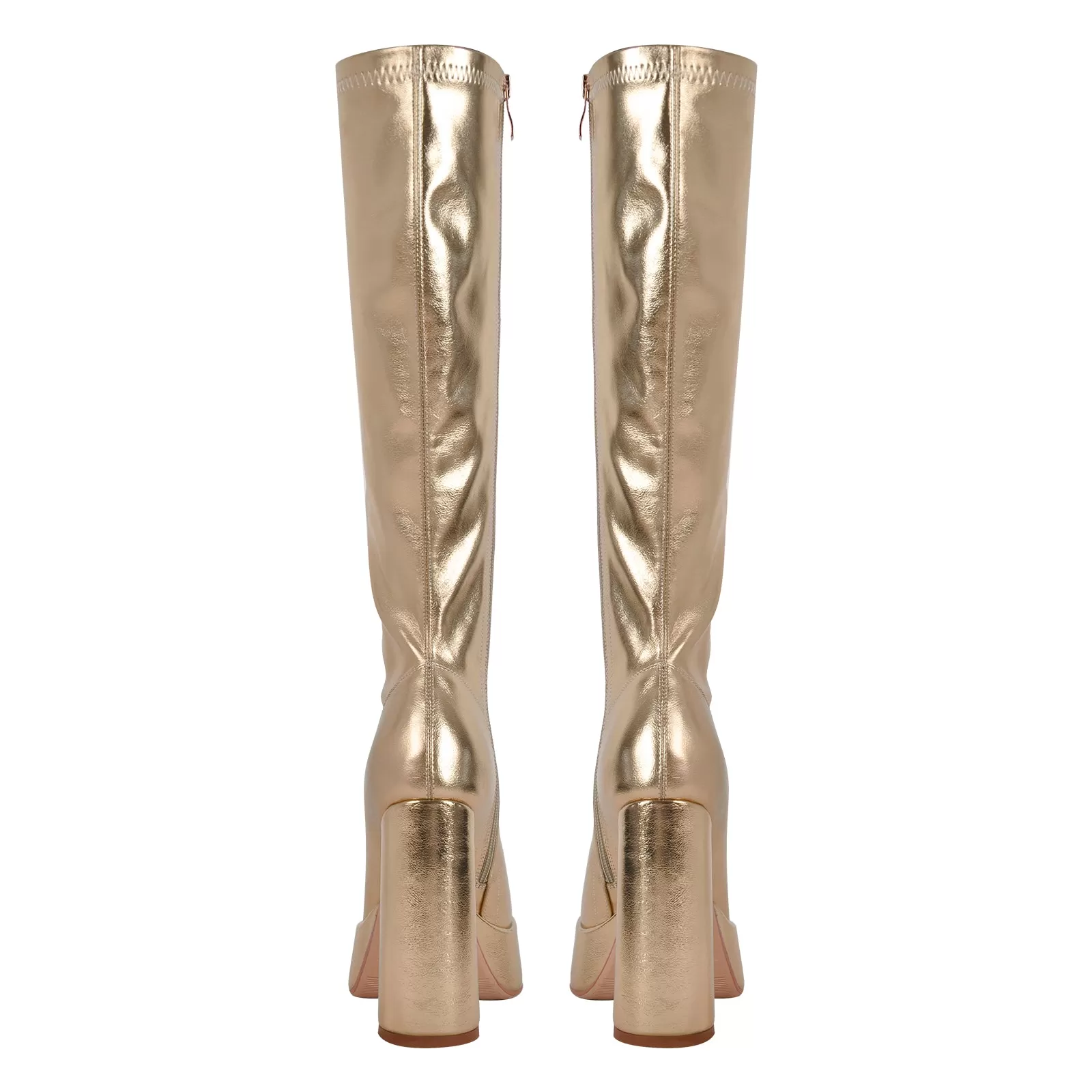 Metallic Leather Platform Chunky Heel Knee High Boots