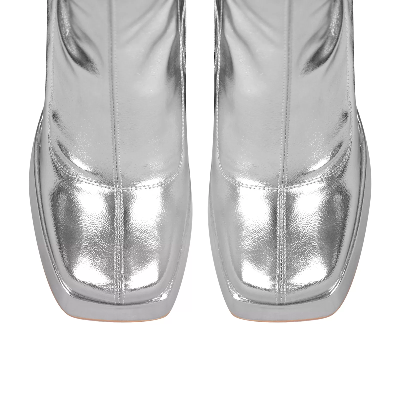 Metallic Leather Platform Chunky Heel Knee High Boots