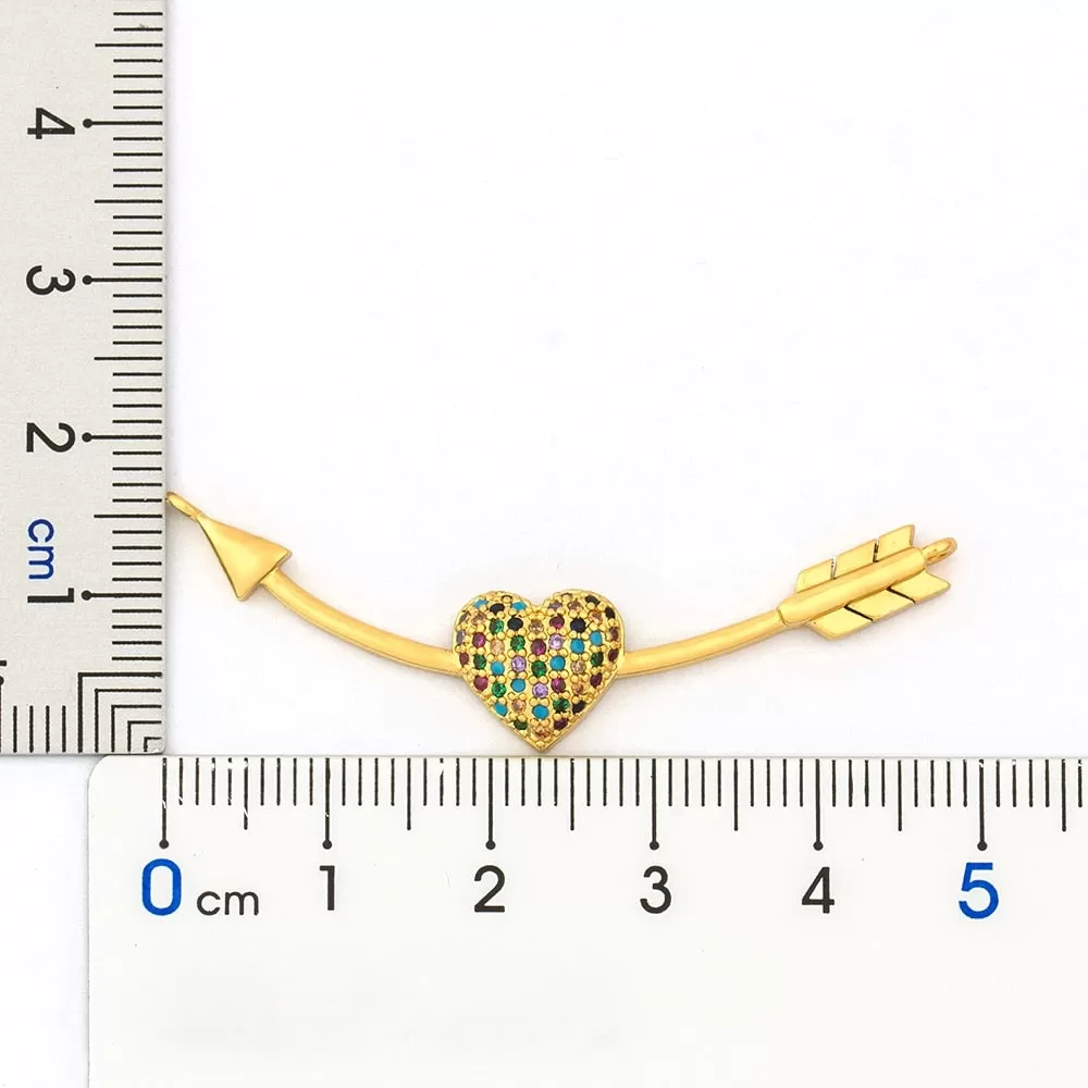 Multi-Color Pave Cupid Arrow Heart Pendant Necklace