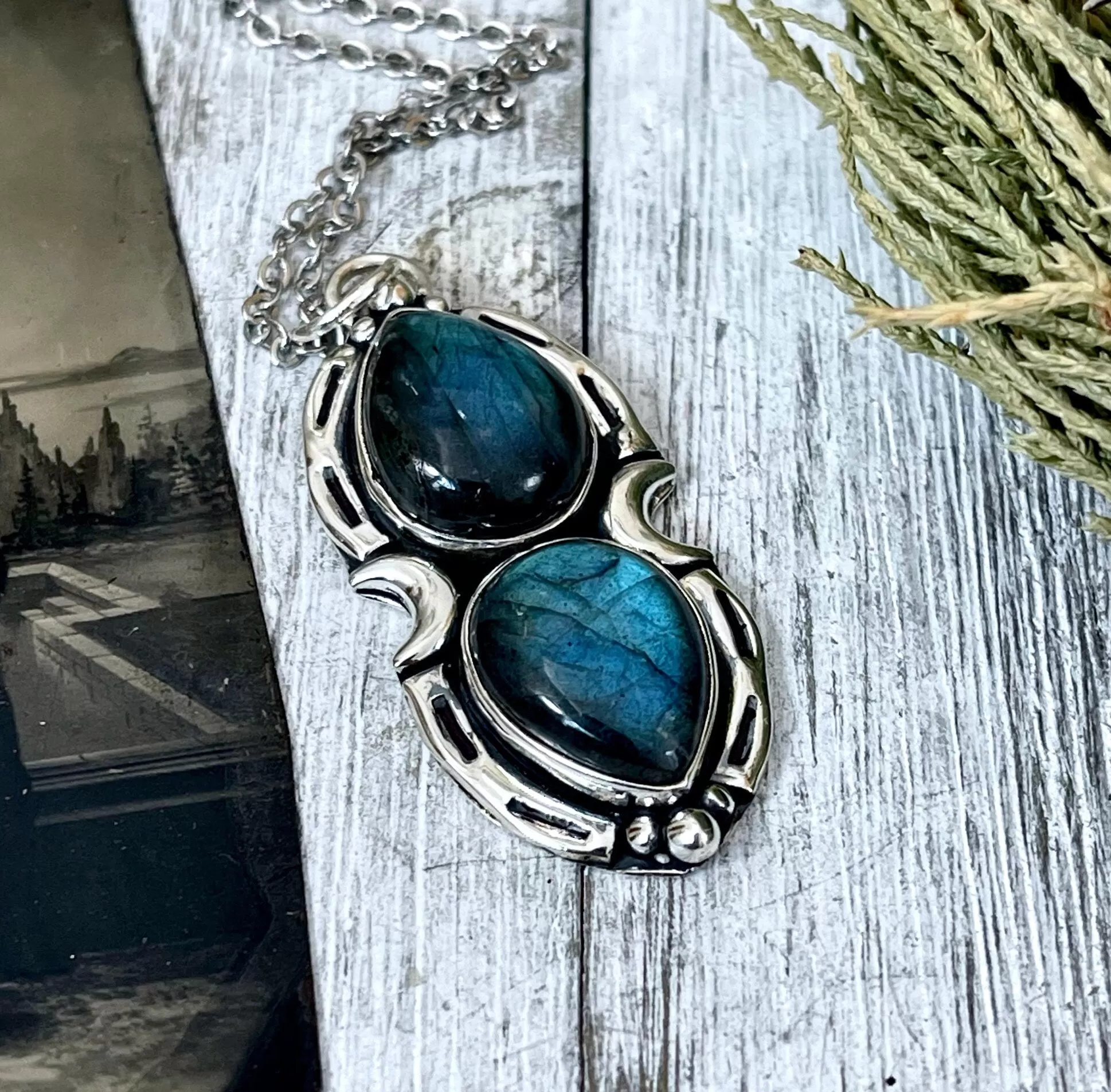 Mystic Moon Labradorite Crystal Statement Necklace in Sterling Silver / Designed by FOXLARK Collection