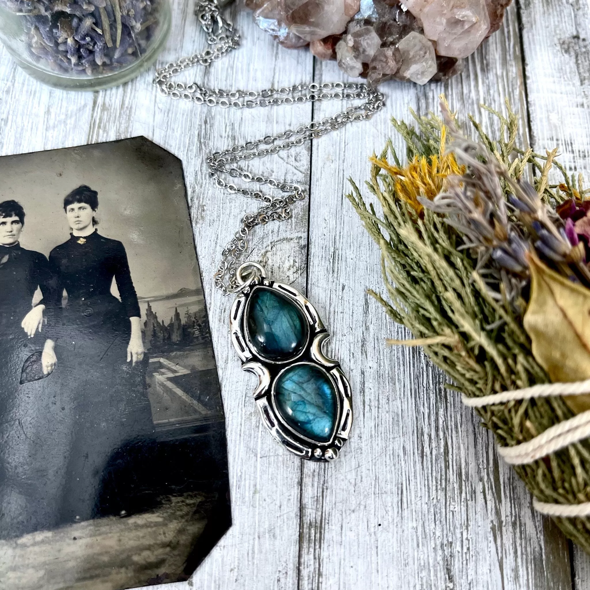 Mystic Moon Labradorite Crystal Statement Necklace in Sterling Silver / Designed by FOXLARK Collection