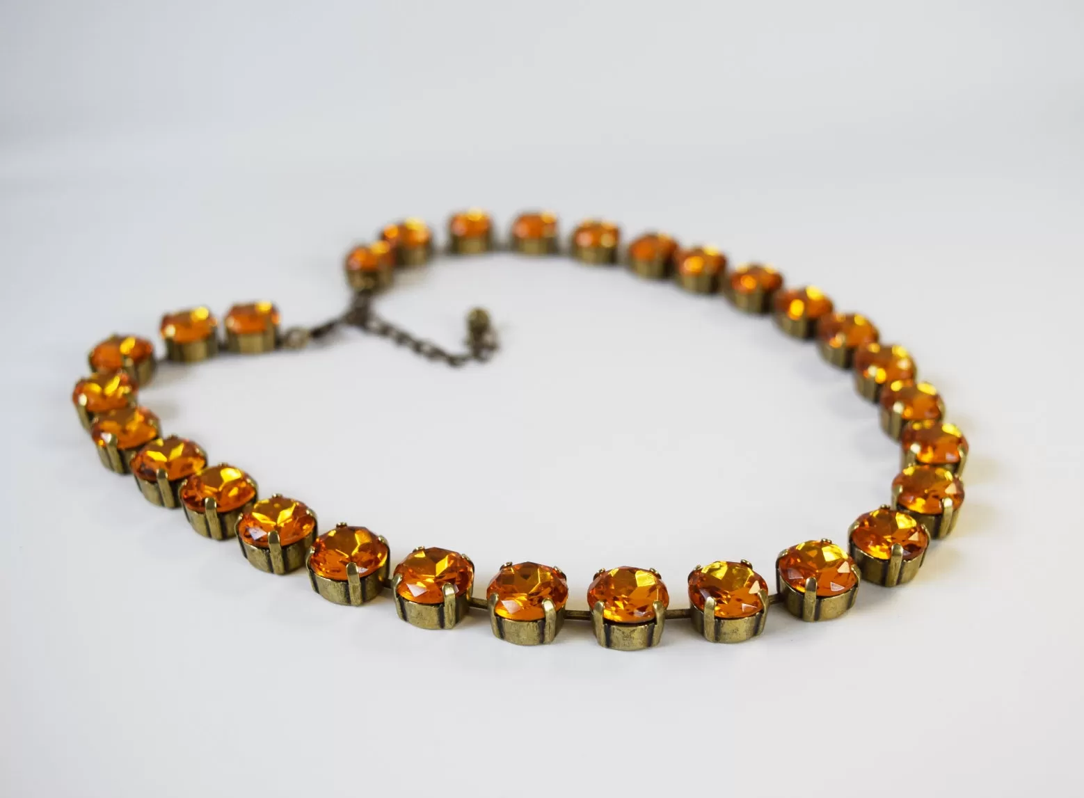 Orange Topaz Collet Necklace | Crystal Riviere Necklace - Small Round