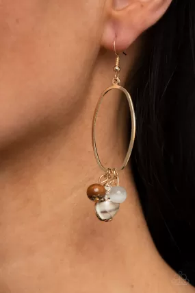 Paparazzi Earrings ~ Golden Grotto - White - Seashell Earrings