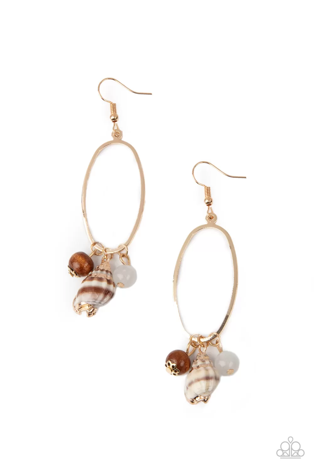 Paparazzi Earrings ~ Golden Grotto - White - Seashell Earrings