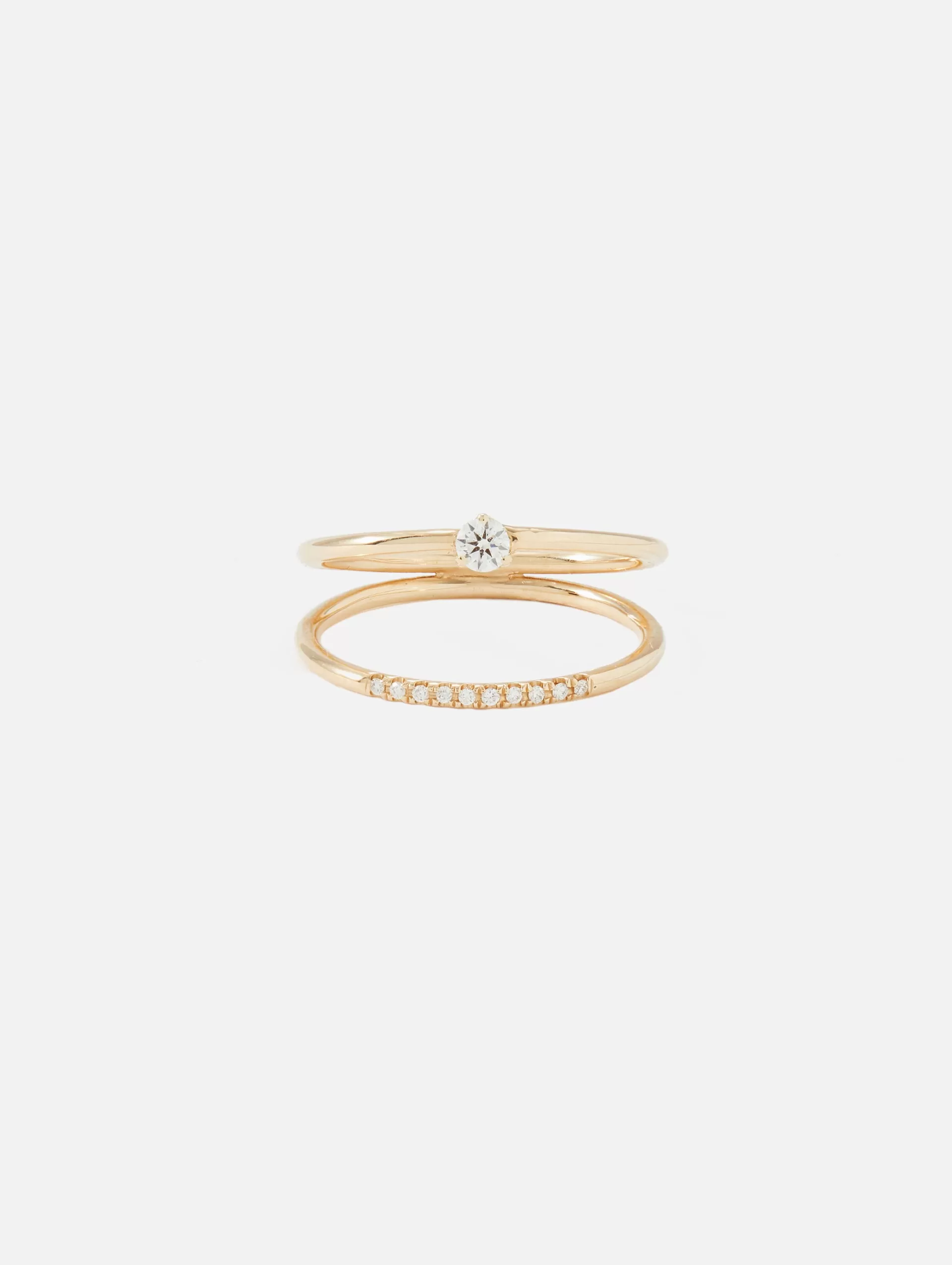 Pave and Prong Diamond Split Double Band Ring