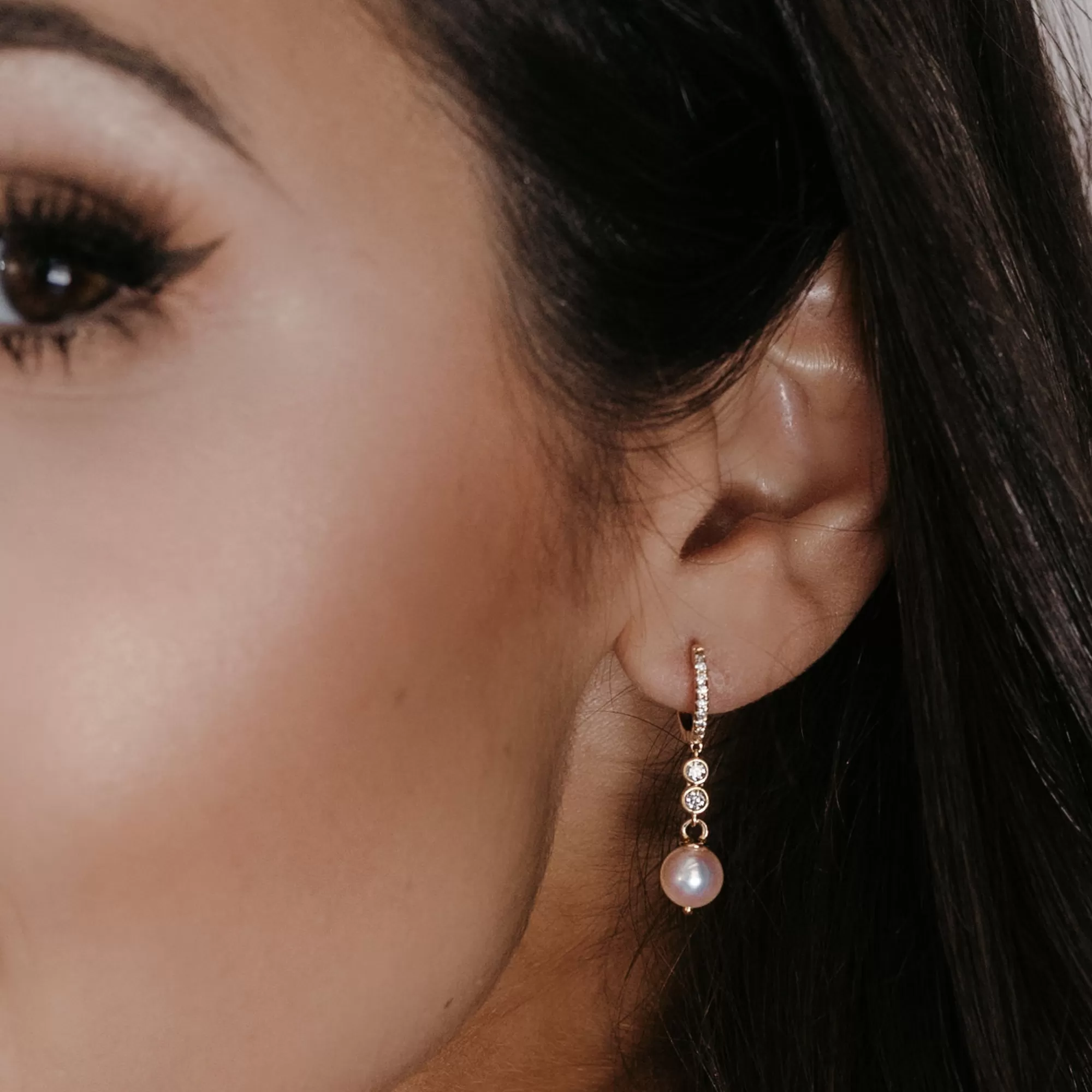 Pearl & Bezel Set Diamond Dangle Earrings