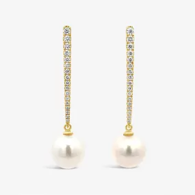 Pearl & Diamond Prong Set Drop Earrings