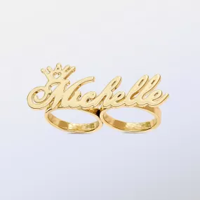 Personalized Two Finger Crown Name Ring  Michelle - Unisex