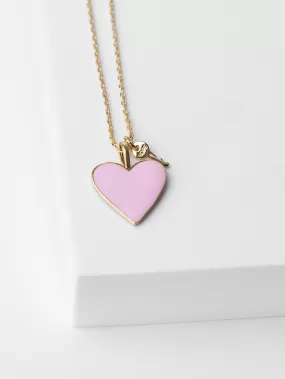 Pink Enamel Heart and Mini Key Necklace