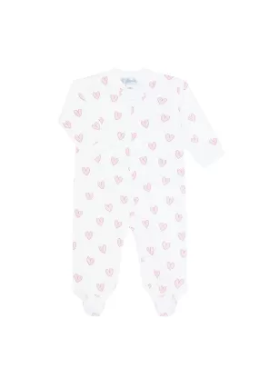 Pink Heart Print Zipper Footie