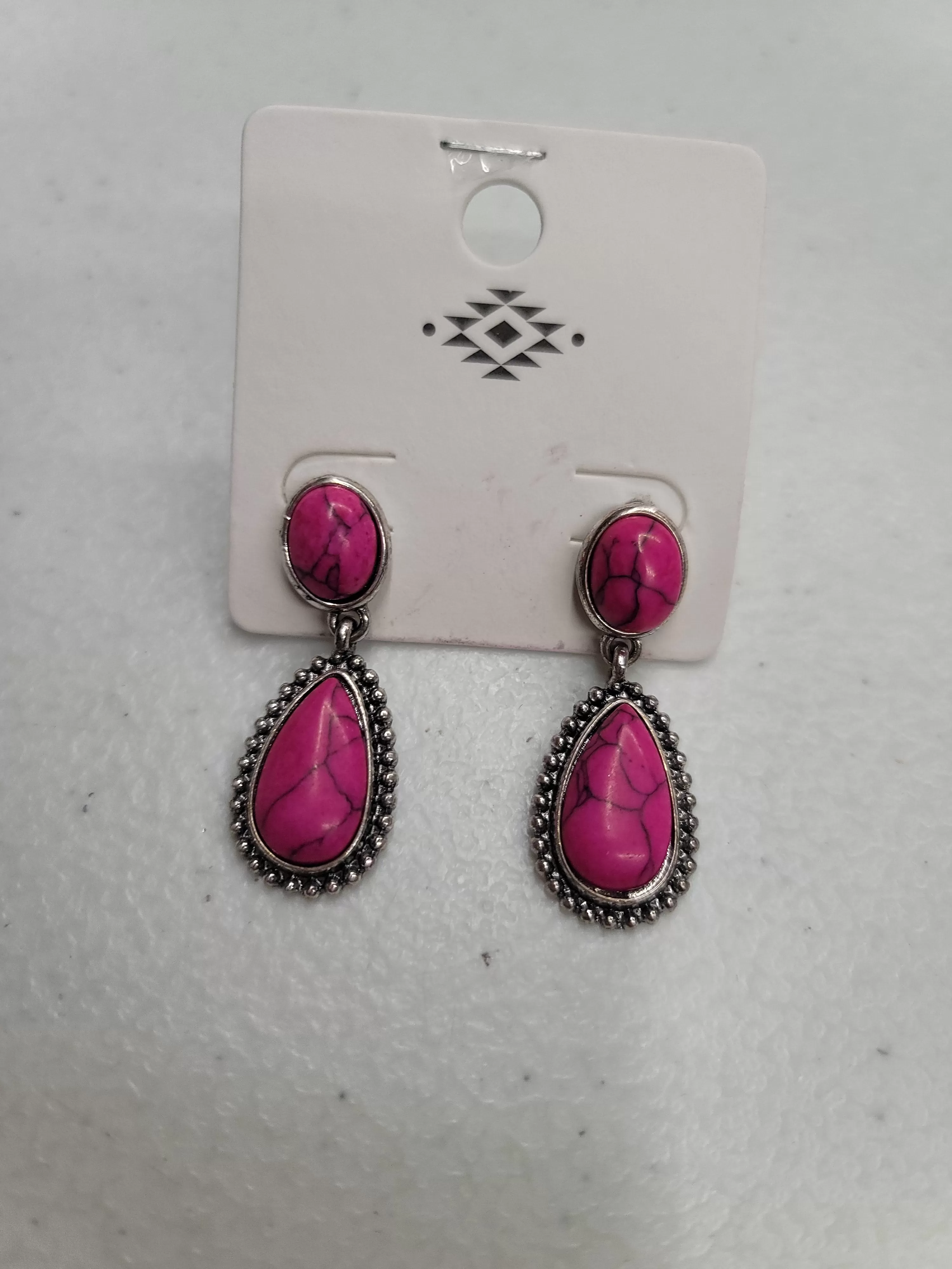 PINK POST DROP EARRING WITH SILVER Tone