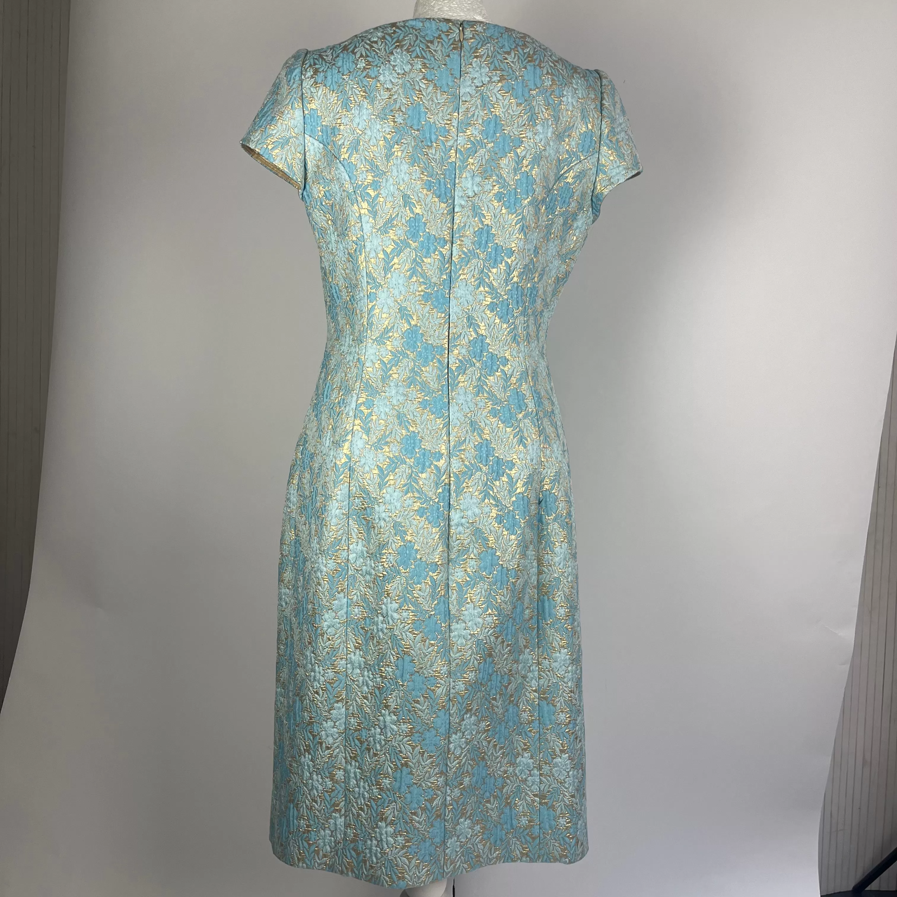 Prada Baby Blue & Gold Brocade Midi Dress L