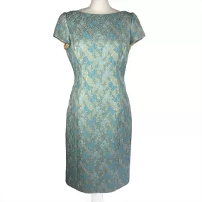 Prada Baby Blue & Gold Brocade Midi Dress L