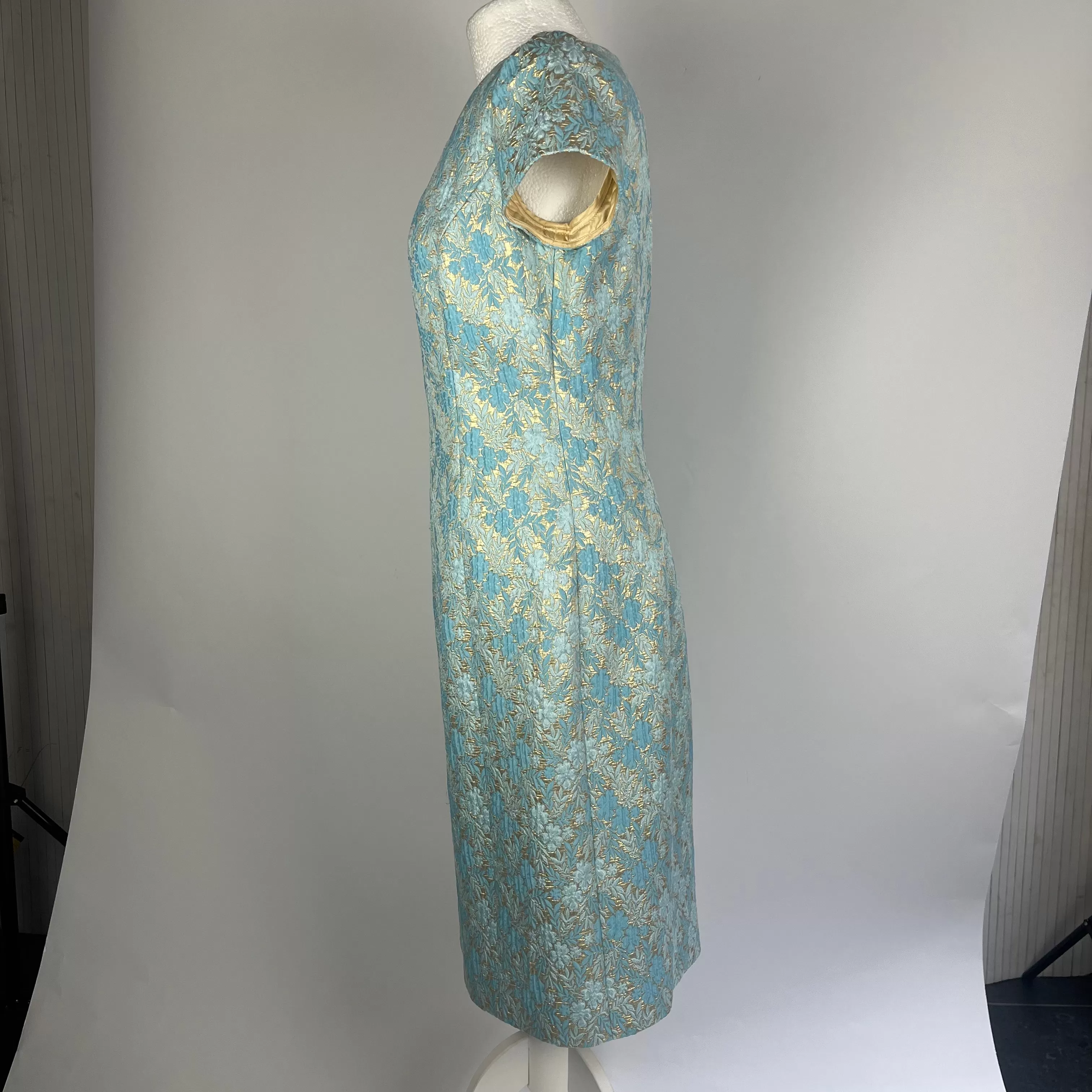 Prada Baby Blue & Gold Brocade Midi Dress L