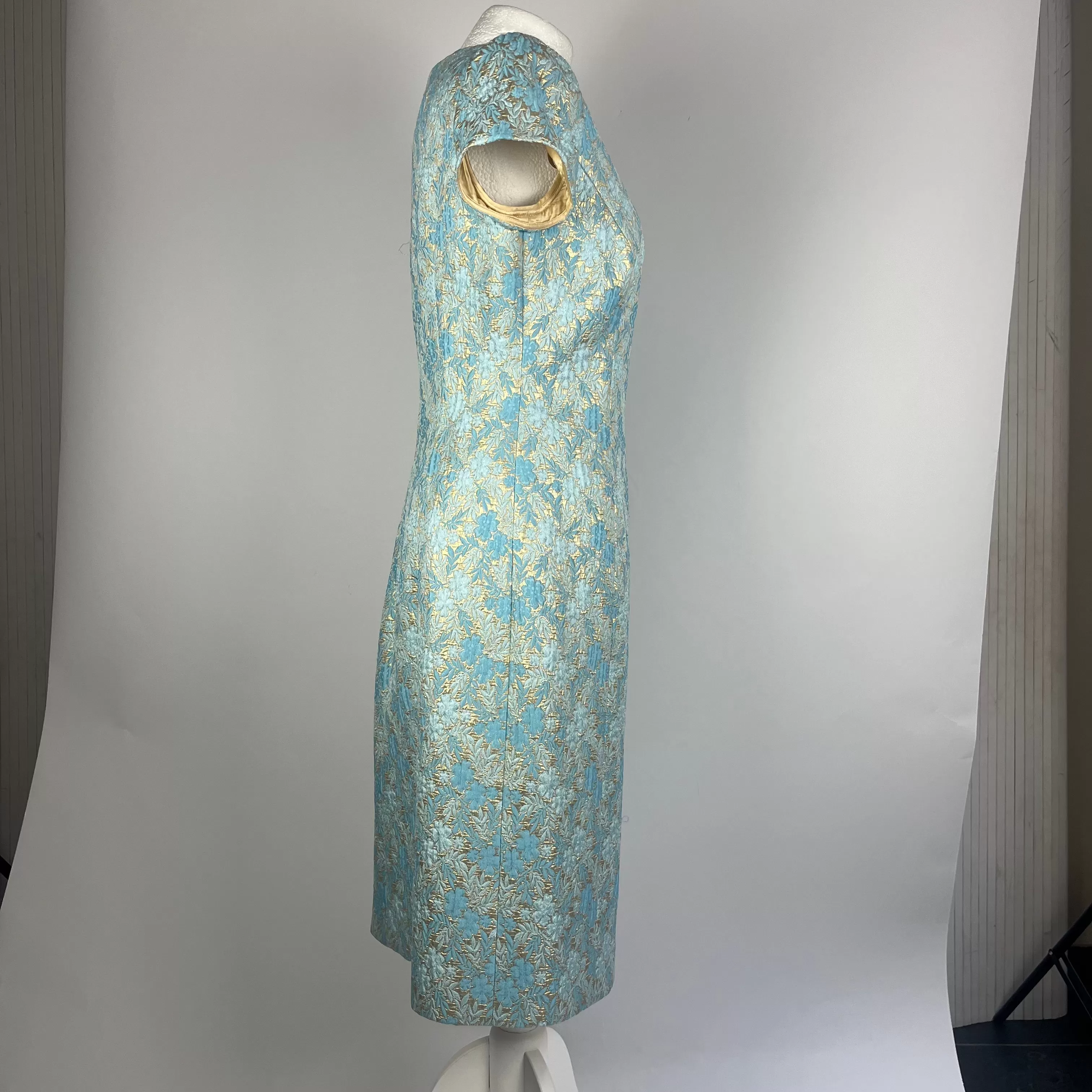 Prada Baby Blue & Gold Brocade Midi Dress L