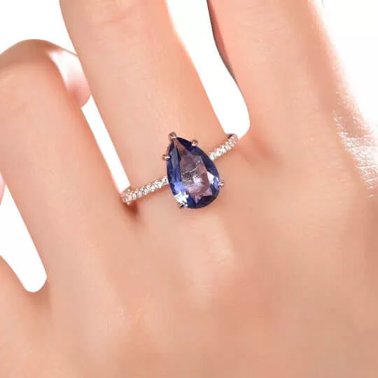 Purple Tear drop Gemstone Engagement Ring