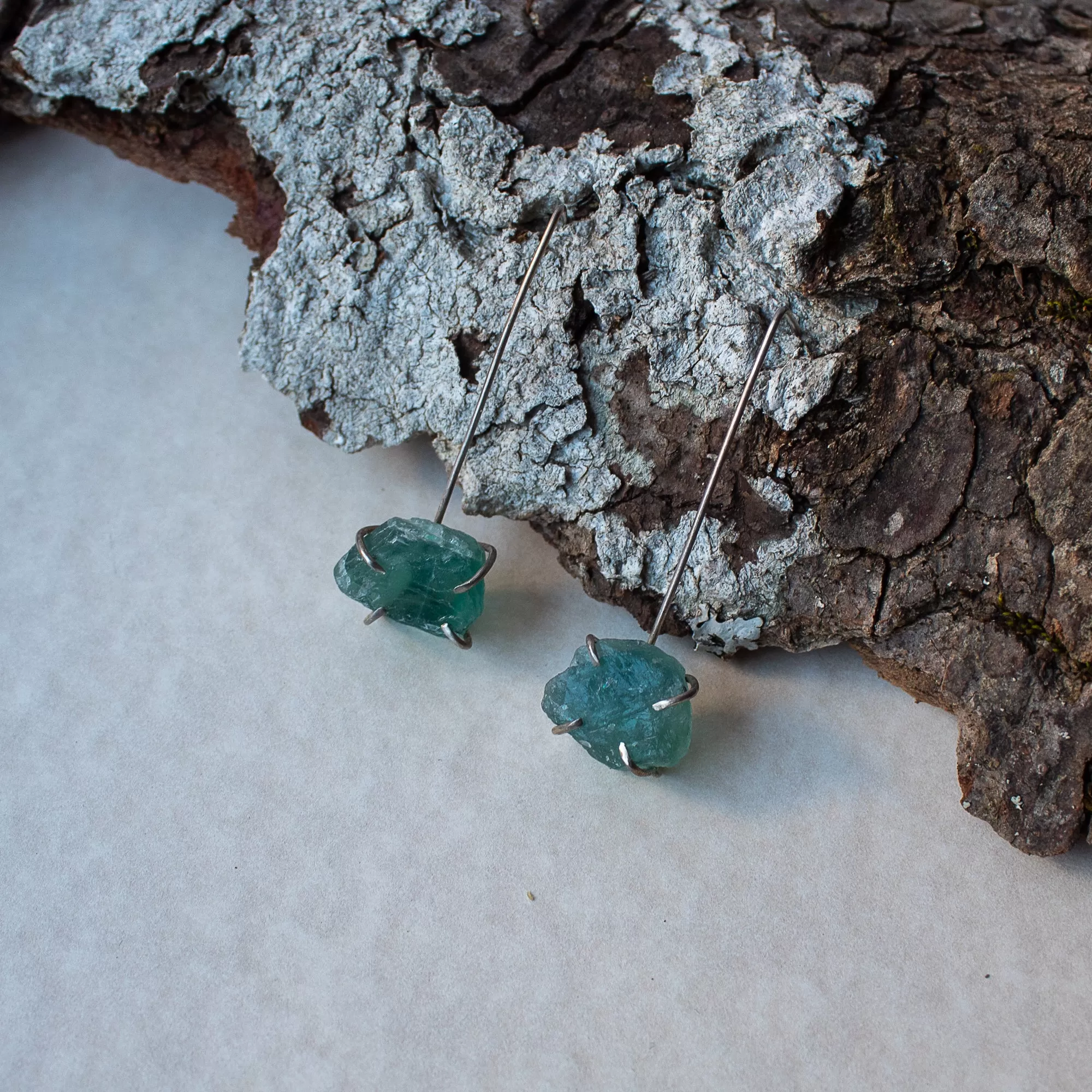 Raw Emerald silver earrings