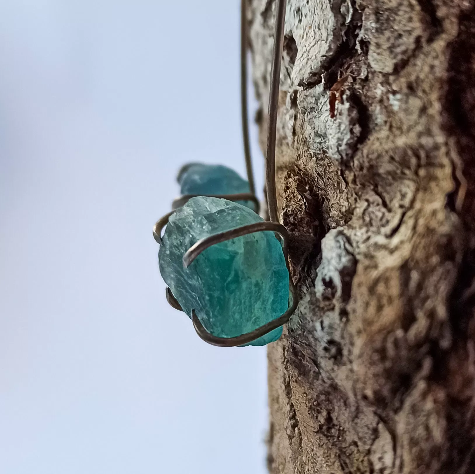 Raw Emerald silver earrings