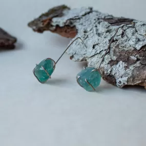 Raw Emerald silver earrings