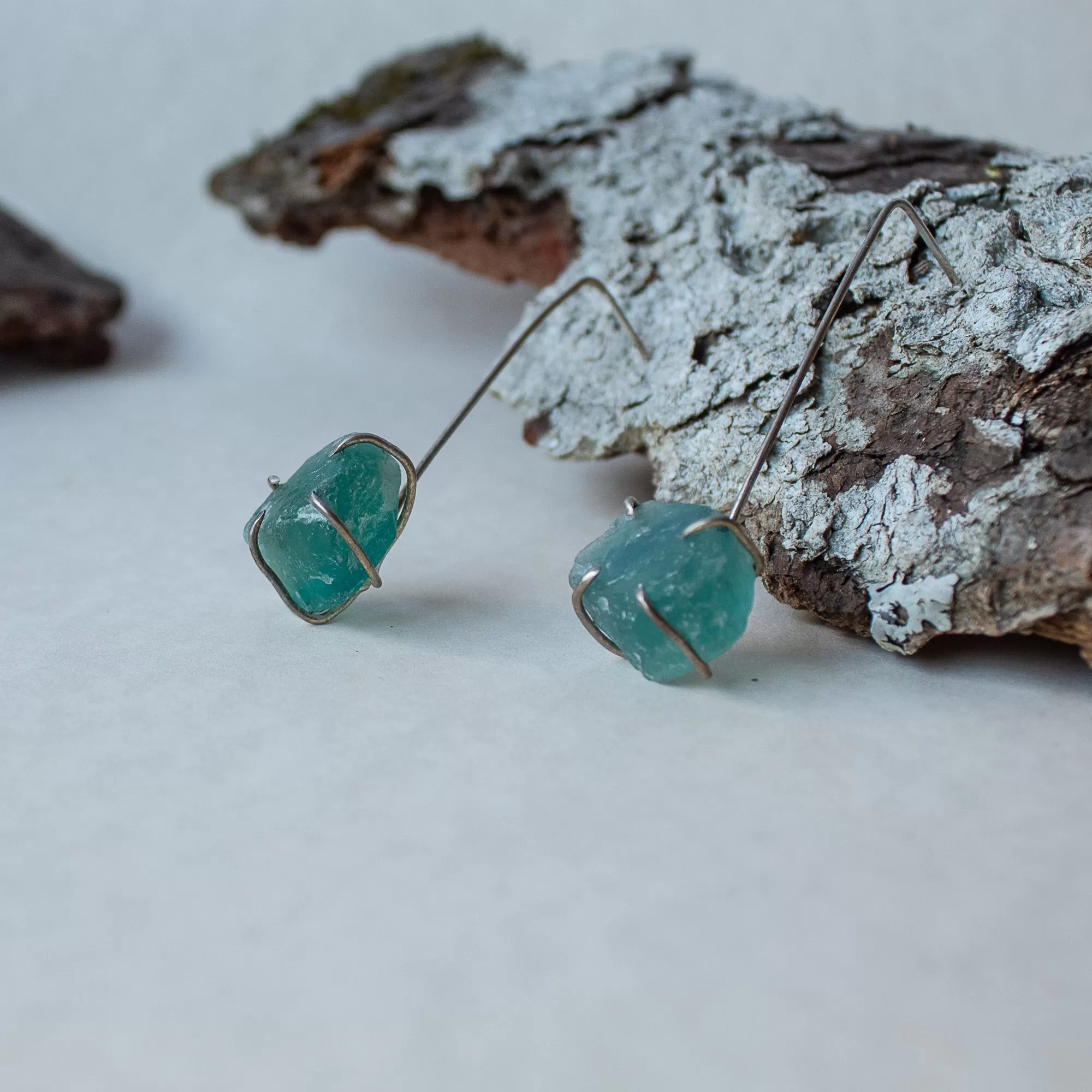 Raw Emerald silver earrings