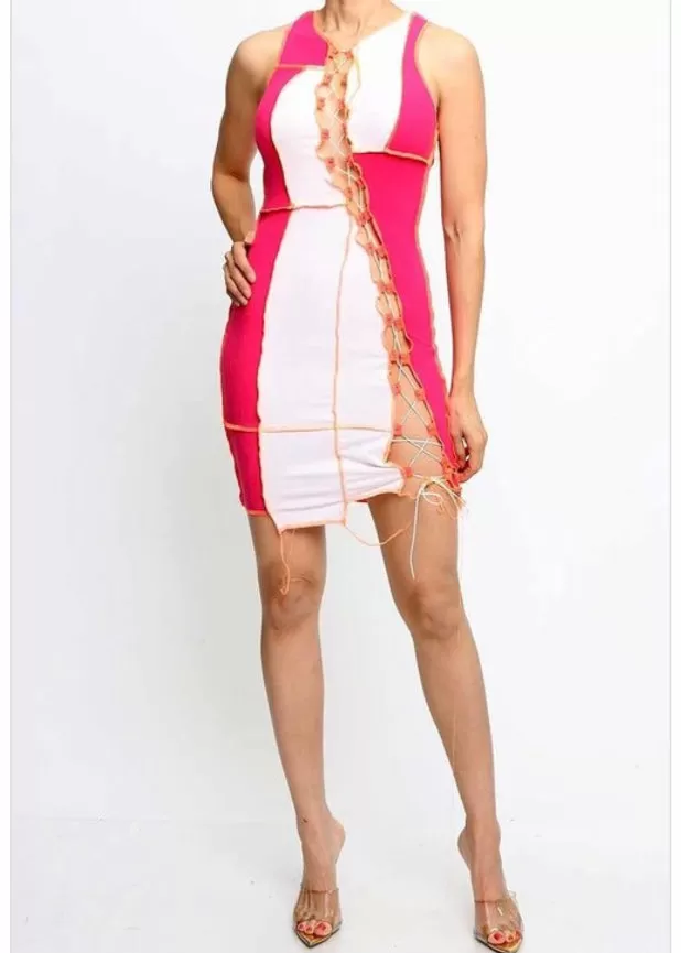 Rehab Lab Sleeveless Mini Dress Cut Out Front Details (Pink) D50369