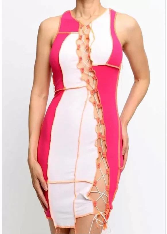 Rehab Lab Sleeveless Mini Dress Cut Out Front Details (Pink) D50369