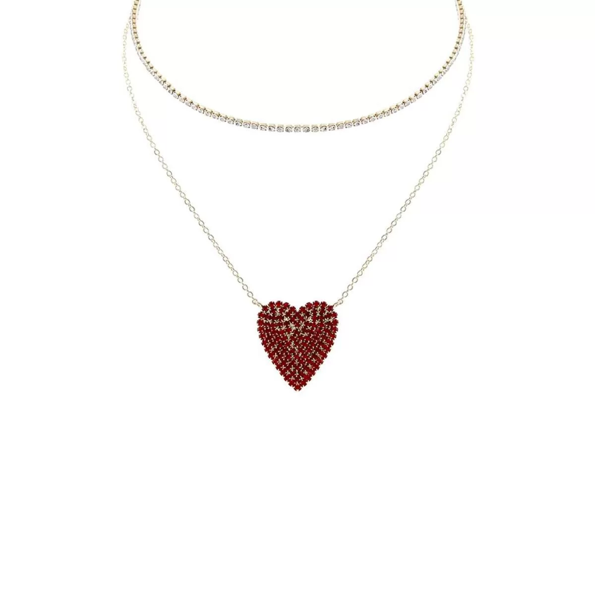 Rhinestone Heart Choker And Necklace Set