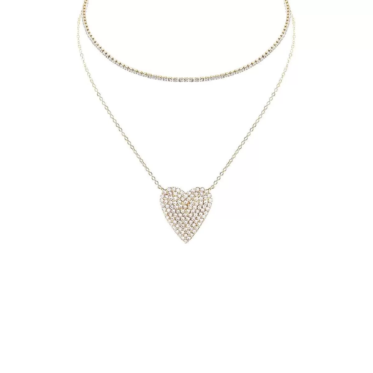 Rhinestone Heart Choker And Necklace Set