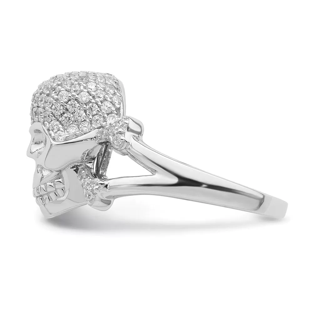 Rhodium-Plated & CZ Skull Ring in Sterling Silver