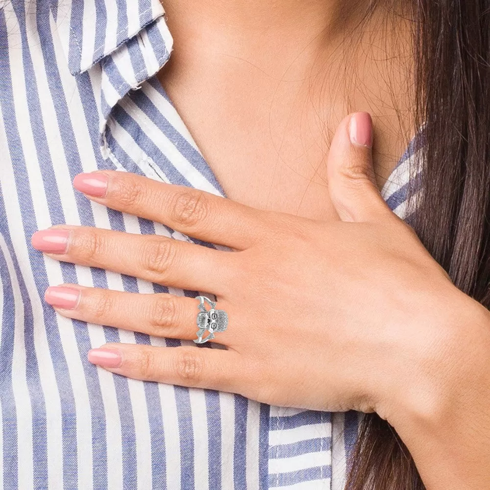 Rhodium-Plated & CZ Skull Ring in Sterling Silver