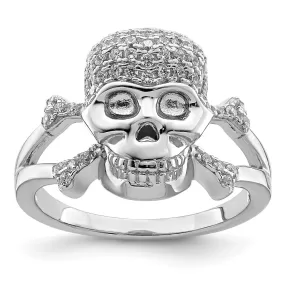 Rhodium-Plated & CZ Skull Ring in Sterling Silver