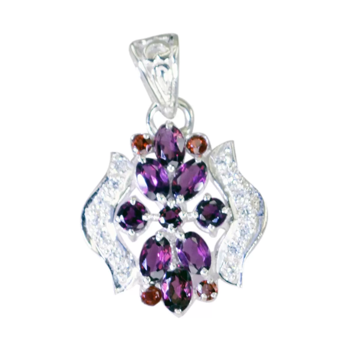 Riyo Bonny Gemstone Multi Faceted Red Garnet Sterling Silver Pendant Gift For Friend