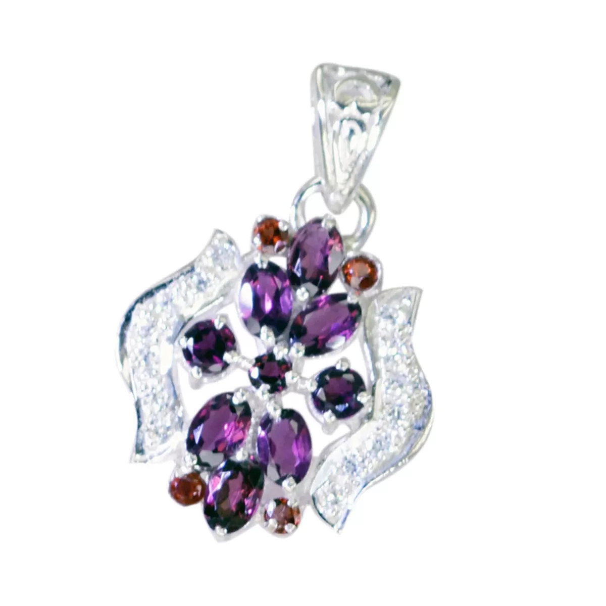 Riyo Bonny Gemstone Multi Faceted Red Garnet Sterling Silver Pendant Gift For Friend