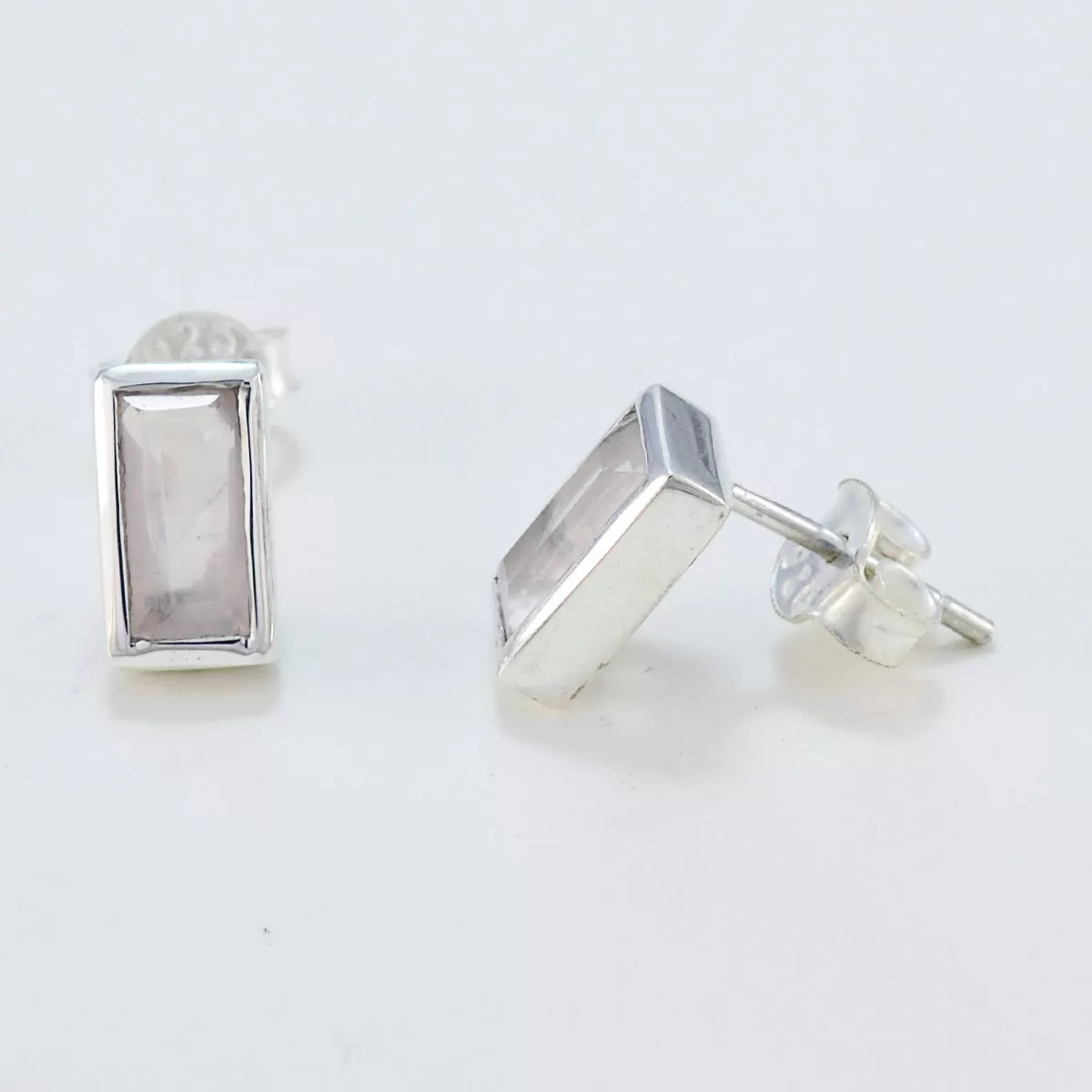 Riyo Delightful Sterling Silver Earring For Female Rose Quartz Earring Bezel Setting Pink Earring Stud Earring