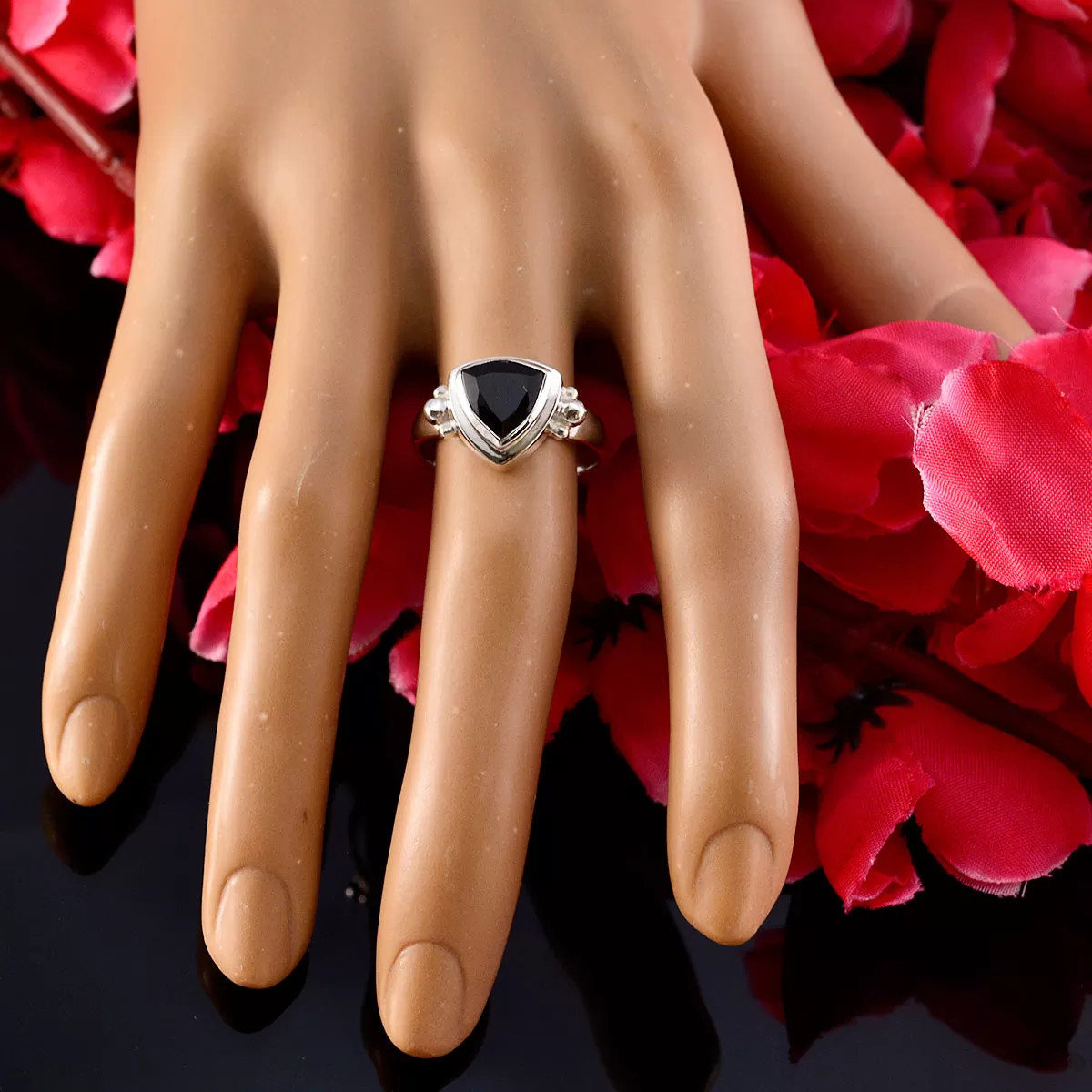 Riyo Exquisite Gemstone Black Onyx Silver Ring Jewelry In Spanish