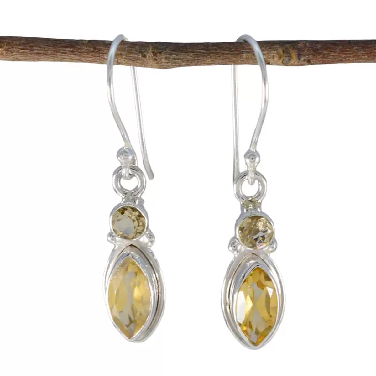 Riyo Fair 925 Sterling Silver Earring For Wife Citrine Earring Bezel Setting Yellow Earring Dangle Earring