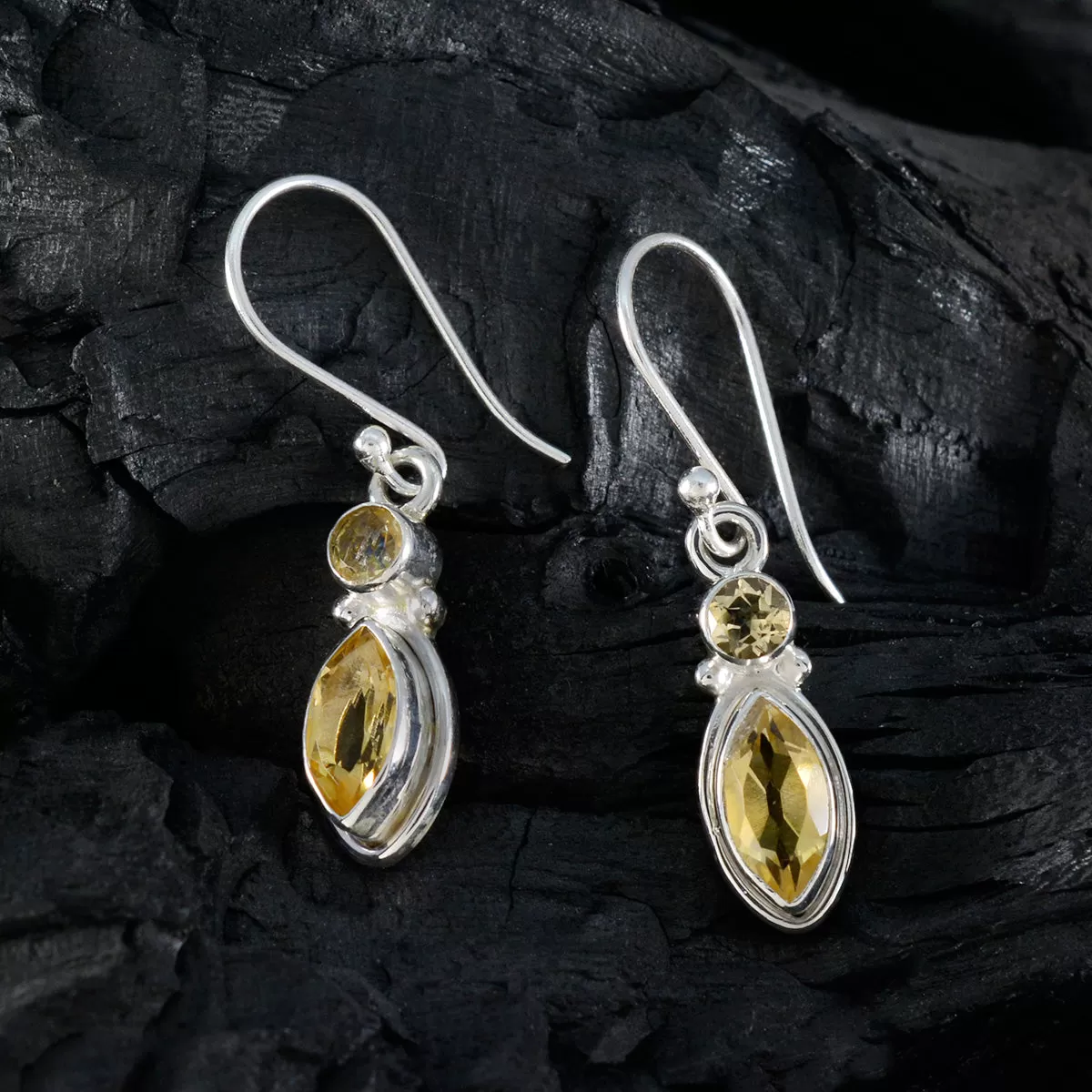 Riyo Fair 925 Sterling Silver Earring For Wife Citrine Earring Bezel Setting Yellow Earring Dangle Earring