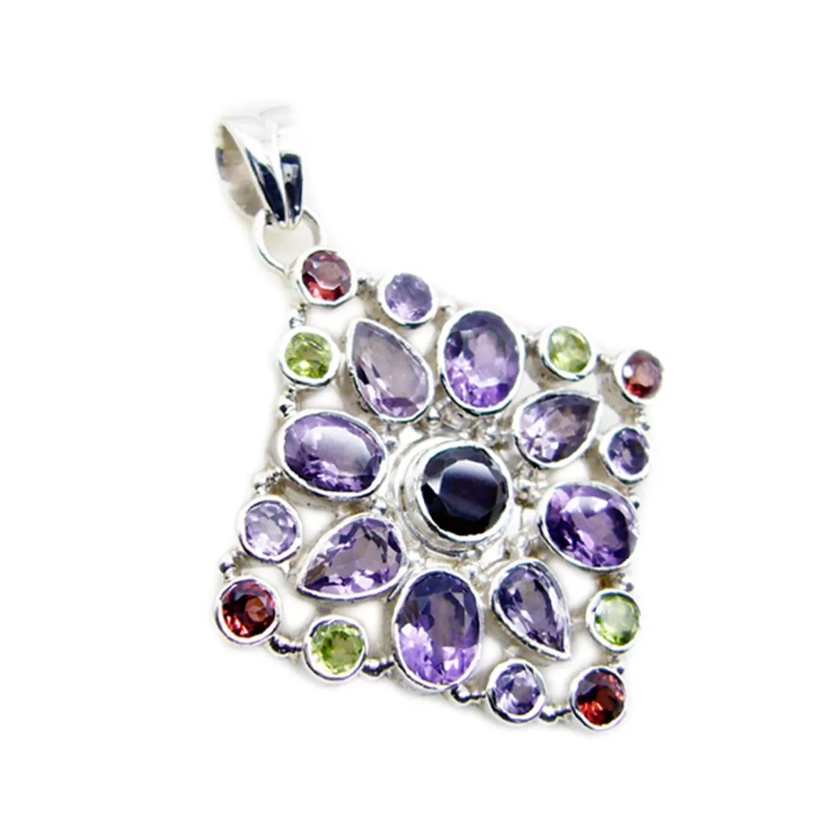 Riyo Foxy Gemstone Multi Faceted Multi Color Multi Stone 1217 Sterling Silver Pendant Gift For Birthday