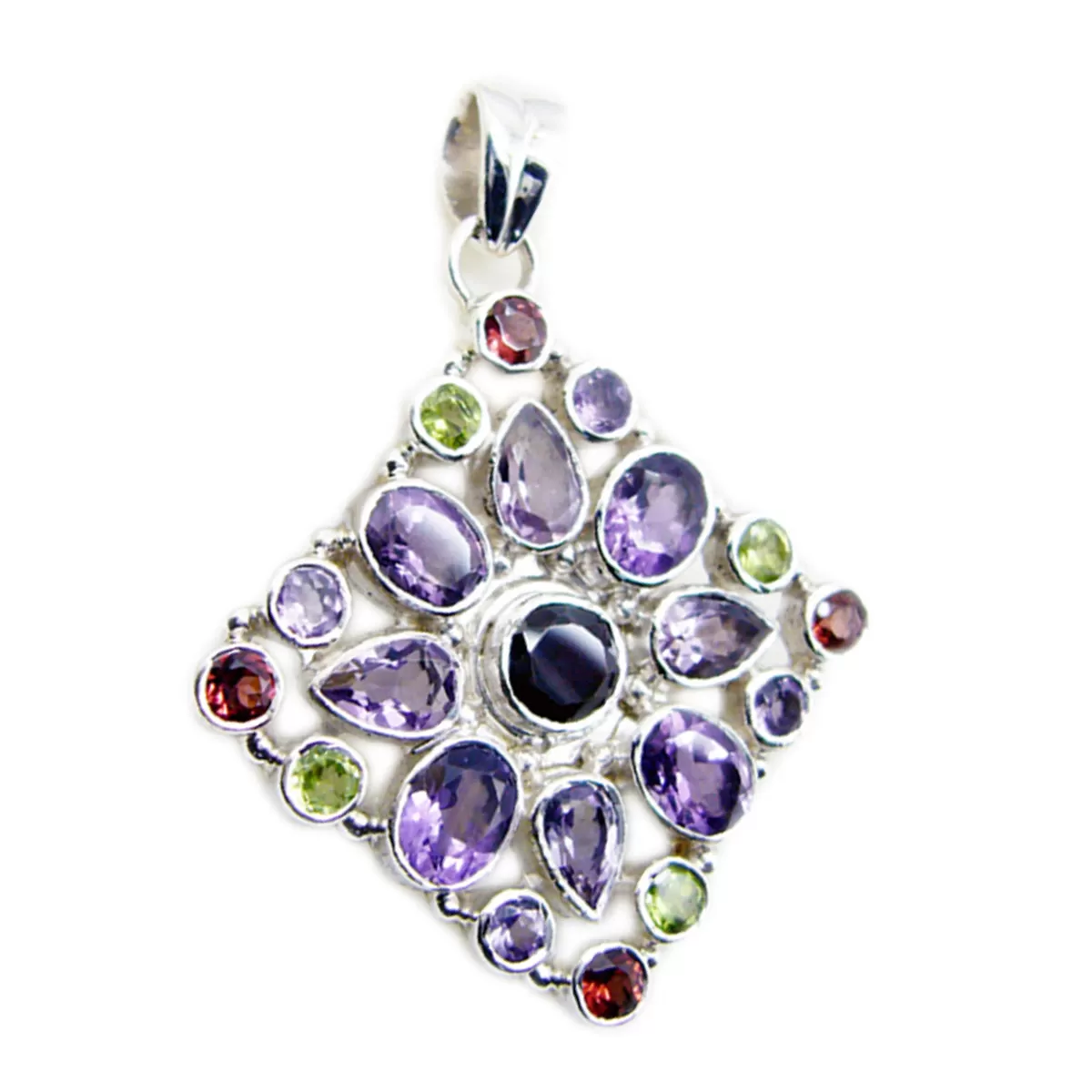 Riyo Foxy Gemstone Multi Faceted Multi Color Multi Stone 1217 Sterling Silver Pendant Gift For Birthday